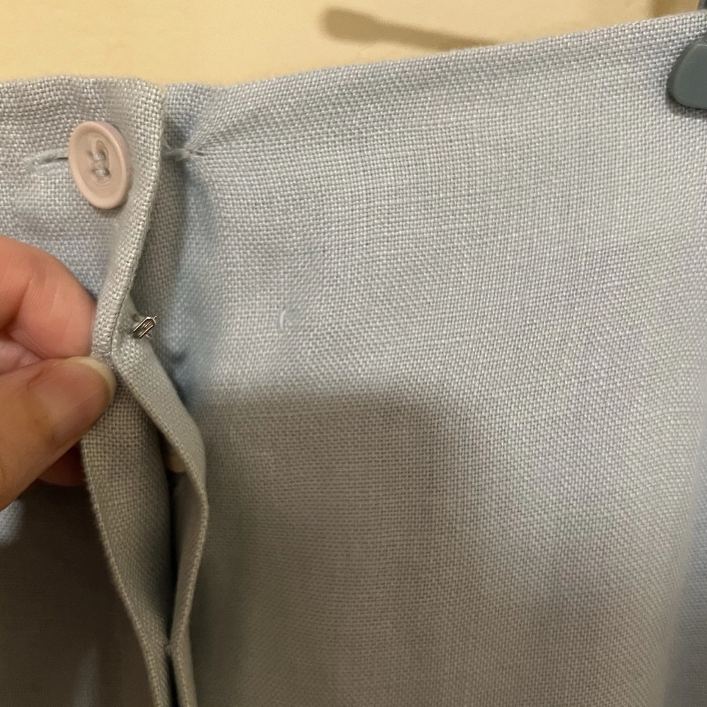 Vintage Talbots Linen Skirt 16 Midi Light Blue Button Front Slit Coastal Cottage - Picture 6 of 9